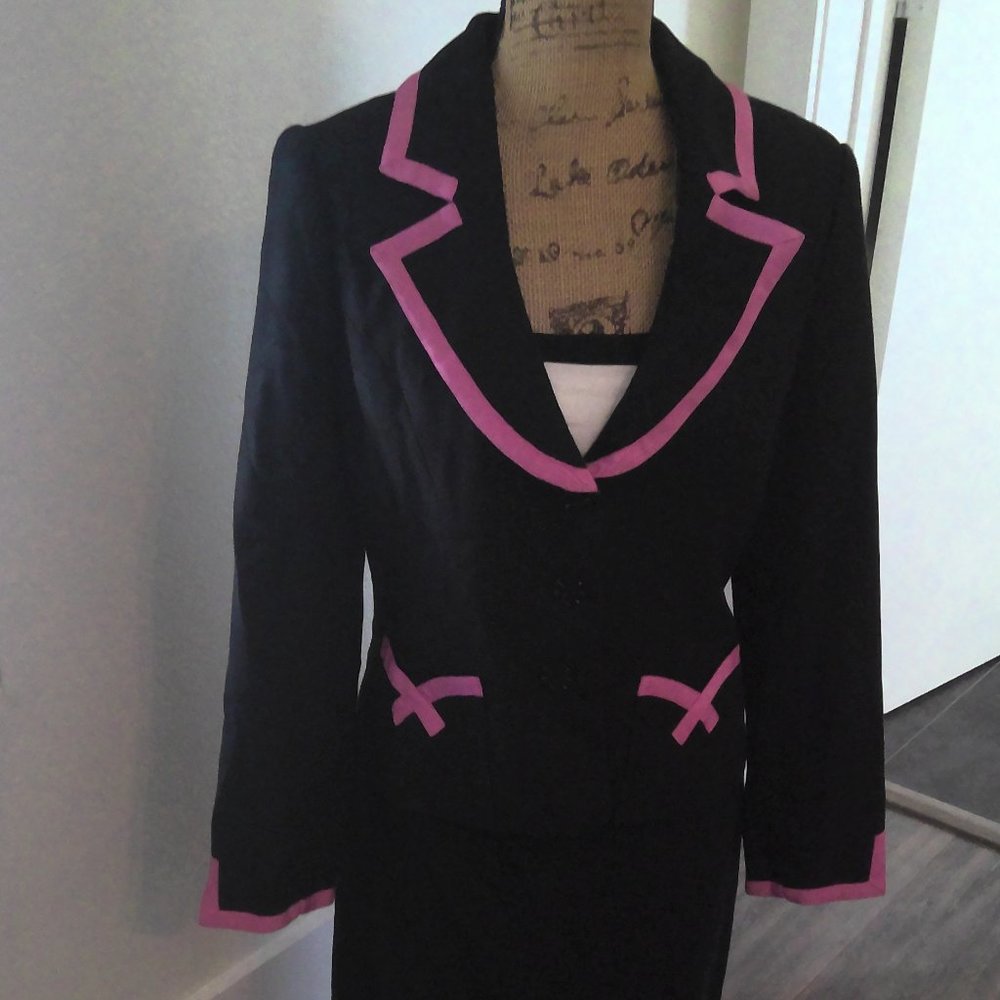 INC 3 piece, black and pink suit. Linen, silk, cotton blend. Size 10